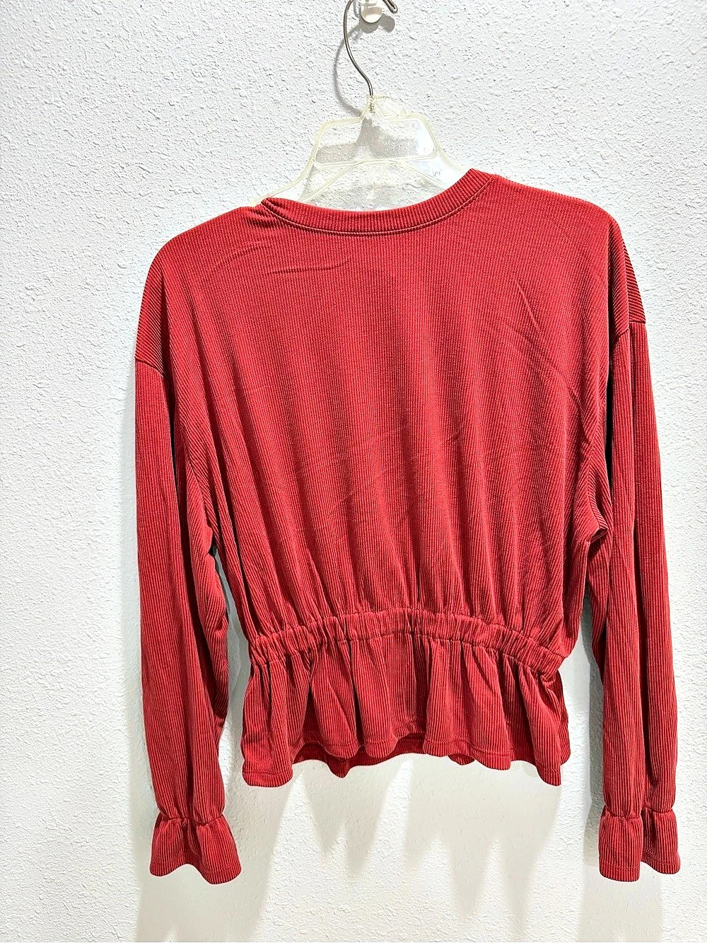 a new day Long Sleeve Cinch Waist Top Red XS